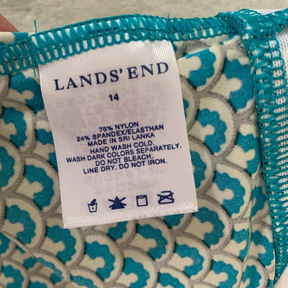 Lands’ End Aqua Print Tankini Top Sz 14 - Picture 7 of 9